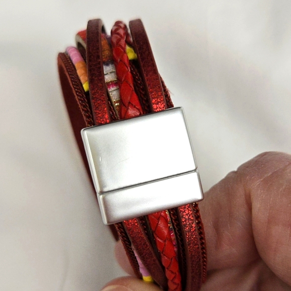 Leather Wrap Boho Bracelet With Magnetic Closure 7" in Length - Picture 5 of 8